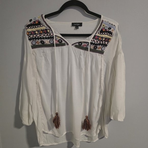 Lord & Taylor Tops - Lord & Taylor Blouse with Multicolor Embroidery Bohemian